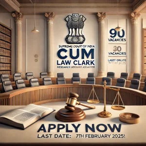 DALL·E 2025-01-15 14.07.44 - A professional and engaging promotional image for the 'SCI Law Clerk Cum Research Associates Recruitment 2025_ Apply Online for 90 Posts.' The design